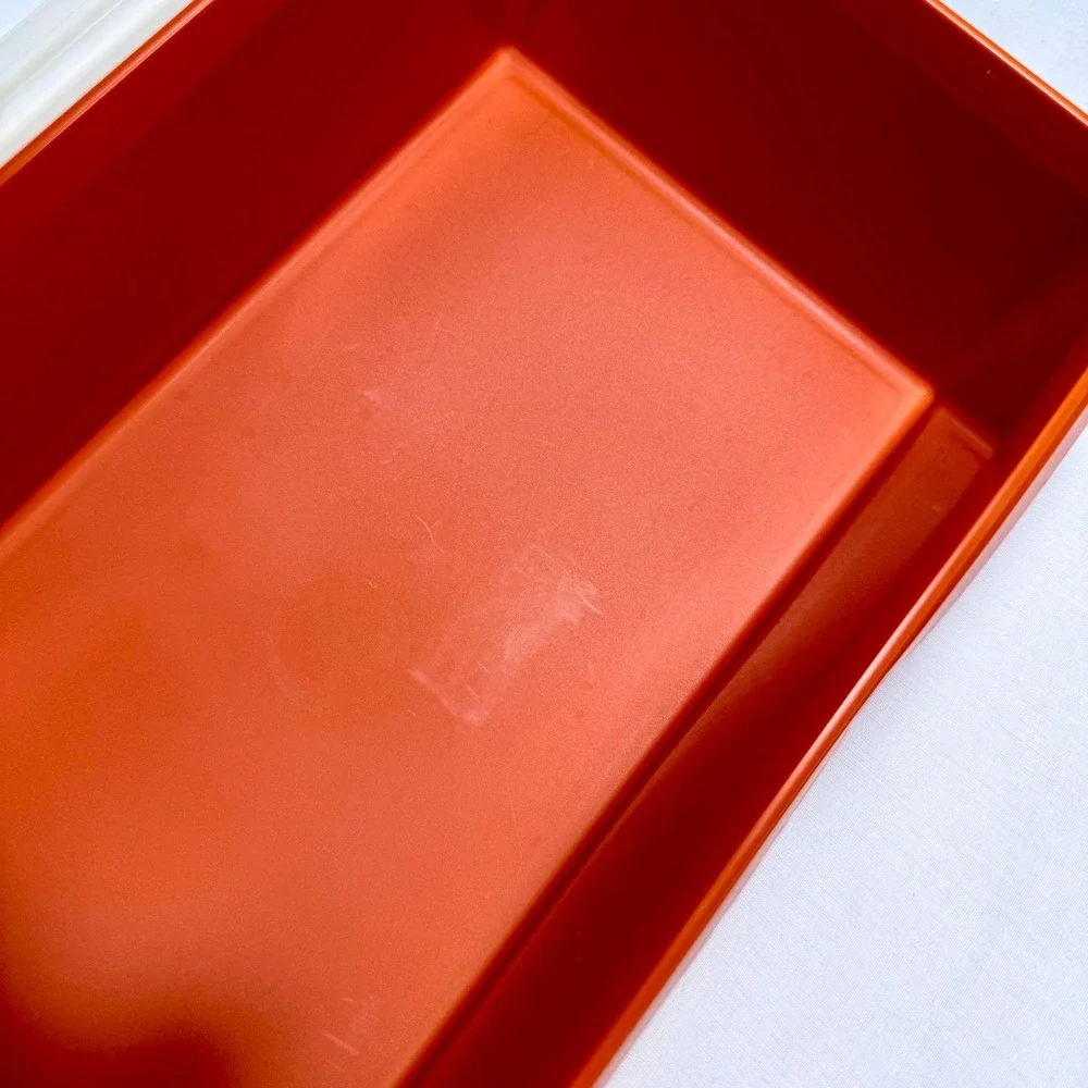 Vintage Tupperware 1970s Burnt Orange Rectangular Picnic To Go Container 677-7
